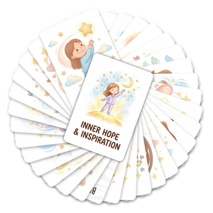 Artistic watercolor bedtime cards with healing illustrations of stars, moon and little girl