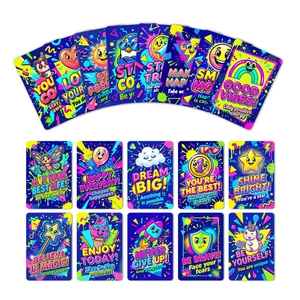 Set of 18 colorful motivational cards featuring retro pop art and positive English quotes