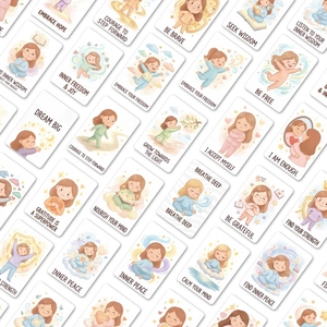 Detail of watercolor affirmation cards for kids featuring warm hand-drawn illustrations