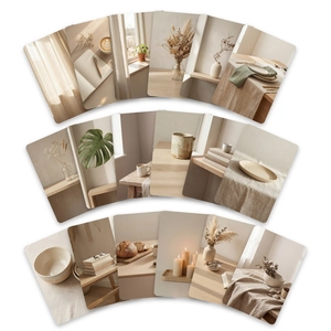 Set di 18 cartoline minimaliste in stile nordico con calde scene di vita estetica wabi-sabi
