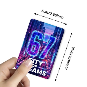 Neon style city of dreams inspirational card showing 6cm by 8.9cm size dimensions