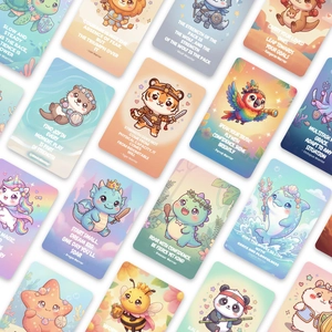 18-pack animal warrior motivational cards with positive affirmations and cute illustrations