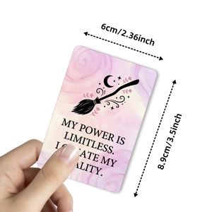 Aquarel heks affirmatiekaart met tekst My Power is Limitless en sterrenmaanmotieven