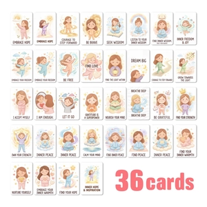 Set of 36 watercolor affirmation cards with warm healing illustrations for kids