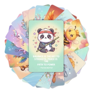 Detail of cute animal warrior cards with motivational quotes and rounded corners
