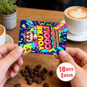 Set of 18 retro pop art motivational postcards featuring purple panda and inspiring text