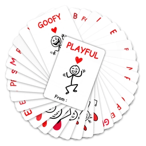 Macro fan-shaped display of minimalist hand-drawn stickman couple cards for gift notes