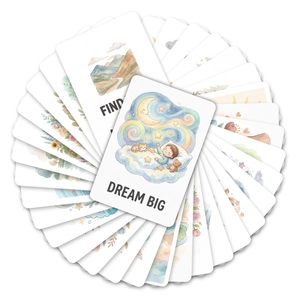 Detailed fan-out display of watercolor inspirational cards with Dream Big motivational text