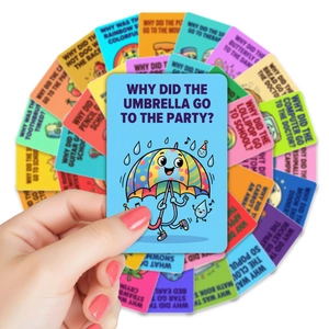 Juego de tarjetas coloridas con chistes para niños con acertijos e ilustraciones lindas