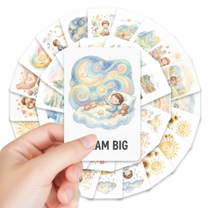 Dream Big watercolor illustration cards with soft hand-painted nursery art for children