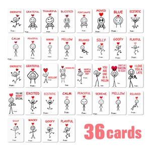Set of 36 minimalist stick figure couples cards with humorous illustrations and quotes