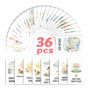 Set of 36 watercolor affirmation cards with hand-drawn illustrations and inspiring quotes