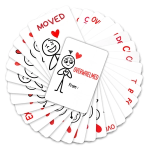 Radial layout of cartoon emotion expression cards with hand-drawn minimalist stick figures