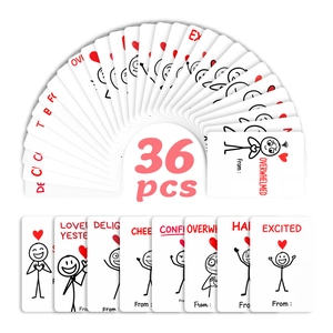 Close-up of 36 minimalist greeting cards featuring hand-drawn emotion illustrations
