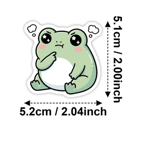 56 schattige groene kikkerstickers voor schriften, 5,2cm groot met sterretjes
