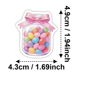 56Pcs cute pink candy stickers for scrapbook featuring 4.9cm jar design and sweet dessert art