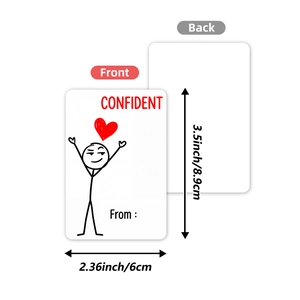Front and back detail of minimalist confident message cards with size measurements