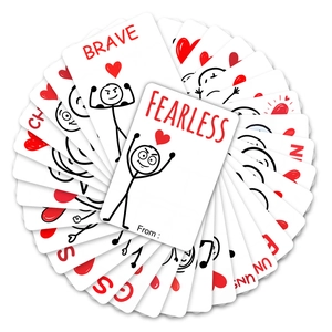 Detail of minimalist stick figure cards featuring brave and fearless motivational quotes
