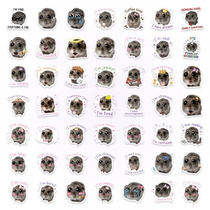 Detailed grid of various funny hamster stickers with motivational English quotes