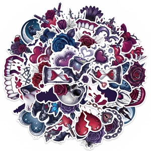 Lot de 50 autocollants gothiques avec crânes et roses noires pour décoration de gourde