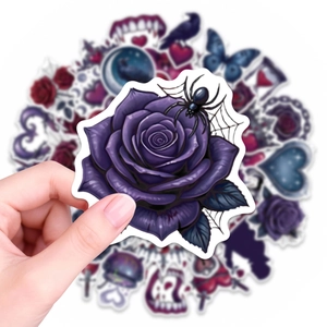 Lot de 50 stickers gothiques de la Saint-Valentin avec motifs rose violette et toile d'araignée