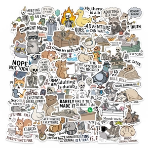 Collage détaillé de stickers animaux en PVC imperméables avec phrases drôles en anglais