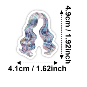 Détails des dimensions de l'autocollant Y2K holographique: 4,9 cm de haut et 4,1 cm de large