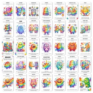 Set of 35 social emotional learning flashcards with colorful monster illustrations