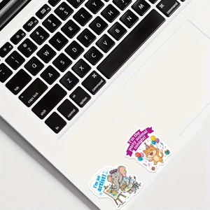 Wasserdichte Tieraufkleber mit Maler-Elefant und Party-Katze auf einem Laptop-Deckel