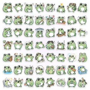 56 schattige groene kikker cartoon stickers voor plakboeken en agenda's op witte achtergrond