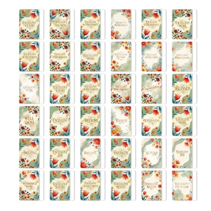 Grille de 36 cartes florales à l'aquarelle avec citations inspirantes dorées