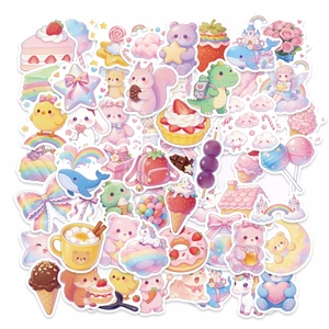 56-piece pink candy-themed cartoon stickers set featuring cute animals and desserts