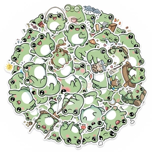 Set van 56 schattige groene kikkerstickers met diverse leuke activiteiten en dagelijkse scènes