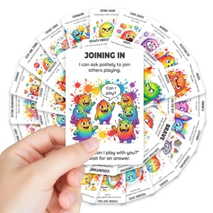 Educational 36-piece children's social emotional learning flashcard set with monster icons