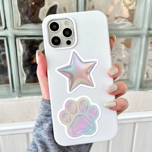 Coque de téléphone blanche avec étoile 3D Y2K et patte de chat holographique