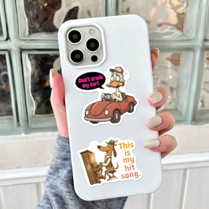 Weiße Handyhülle mit lustigen Tierstickern im Vintage-Stil, Ente und Hund als Motiv