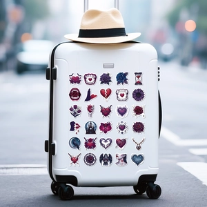 Stickers gothiques de Saint-Valentin avec roses et cœurs sur une valise blanche