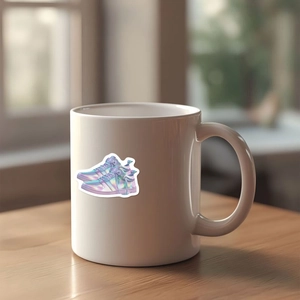 Sticker basket holographique violet sur mug blanc, décoration créative style Y2K DIY