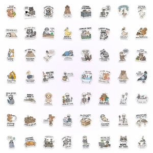 Lot de 56 autocollants en vinyle imperméables avec animaux drôles et citations anglaises