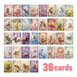Healing Animal Floral Theme Greeting Cards Coated Paper Postcards For Home Wall Decoration Hand Account Material Blessing Gift