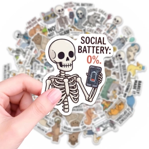 Lot de stickers animaux et squelettes rigolos pour ordinateur avec motif Social Battery 0%