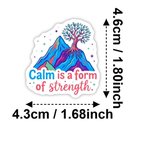 Waterproof mental health sticker with a mountain design and calm quote for inspiration