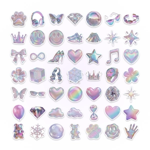 Lot de 50 stickers holographiques Y2K avec icônes néon 3D pour décorer ordinateur et bagage