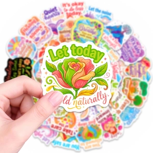 Waterproof mindfulness stickers with floral illustrations and motivational English quotes