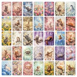 Collection of cute animal greeting cards and stickers for scrapbook decoration