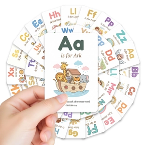 Set of 36 alphabet learning cards for kids with cute illustrations and Bible verses