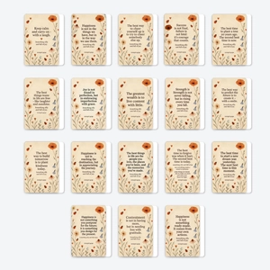 Set mit 18 Motivationskarten mit orangefarbenen Blumen und inspirierenden Zitaten