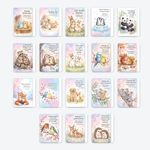 Lot de 18 cartes illustrées d'animaux à l'aquarelle avec citations inspirantes en anglais