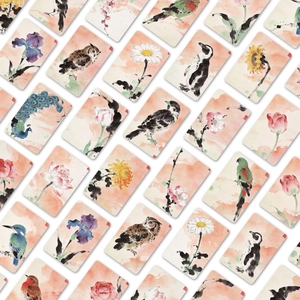 Chinese ink style greeting cards with hand-painted bird and flower illustrations