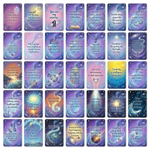 Set mit 36 Sternenhimmel-Affirmationskarten mit inspirierenden Zitaten für Wanddeko